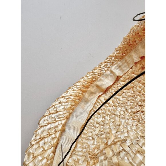 Vintage Raffia Straw Black Velvet Ribbon Yellow Faux Flower Juliet Hat - Picture 13 of 15